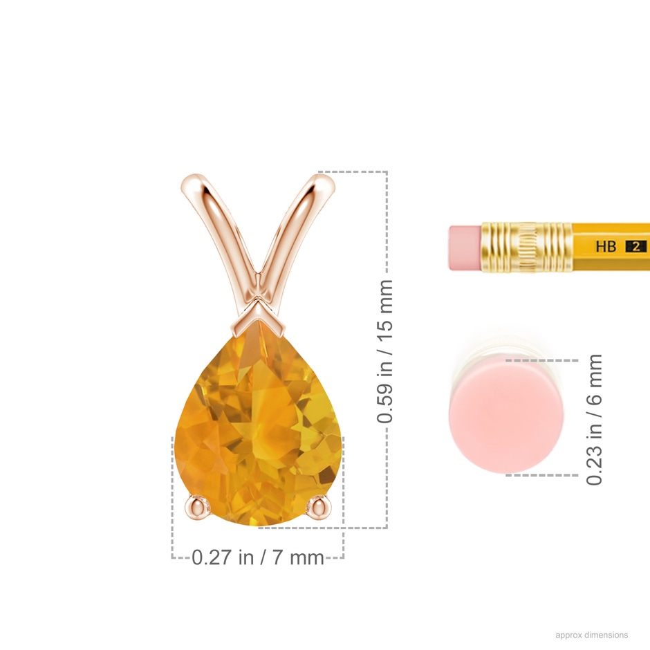9x7mm A V-Bale Pear-Shaped Fire Opal Solitaire Pendant in 18K Rose Gold ruler