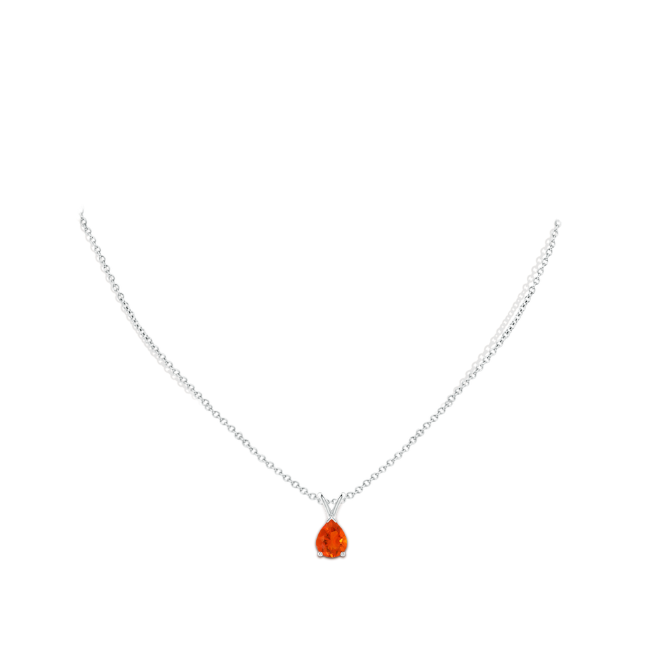 9x7mm AAA V-Bale Pear-Shaped Fire Opal Solitaire Pendant in 18K White Gold pen