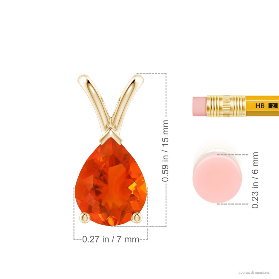 9x7mm AAA V-Bale Pear-Shaped Fire Opal Solitaire Pendant in 18K Yellow Gold ruler