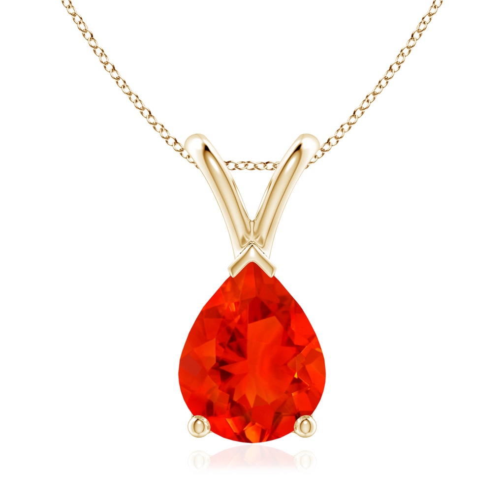 9x7mm AAAA V-Bale Pear-Shaped Fire Opal Solitaire Pendant in 9K Yellow Gold