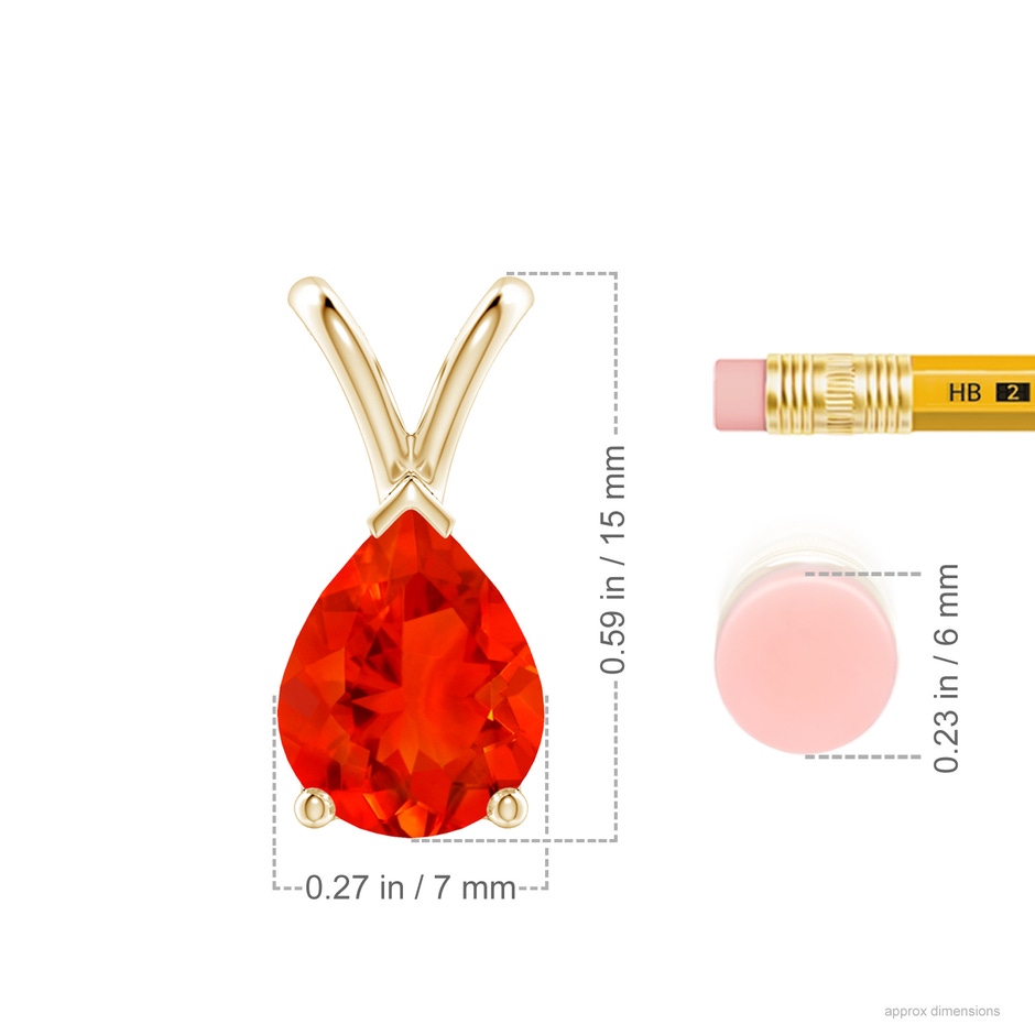 9x7mm AAAA V-Bale Pear-Shaped Fire Opal Solitaire Pendant in 9K Yellow Gold ruler