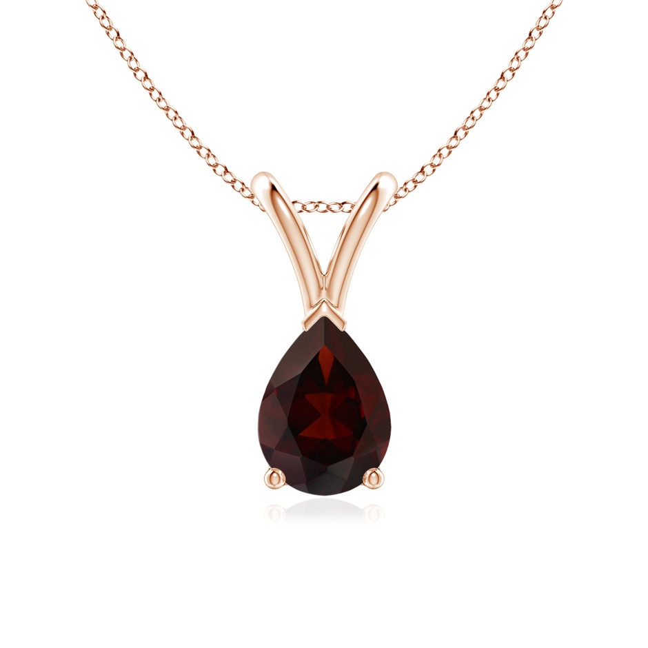 7x5mm A V-Bale Pear-Shaped Garnet Solitaire Pendant in 18K Rose Gold 
