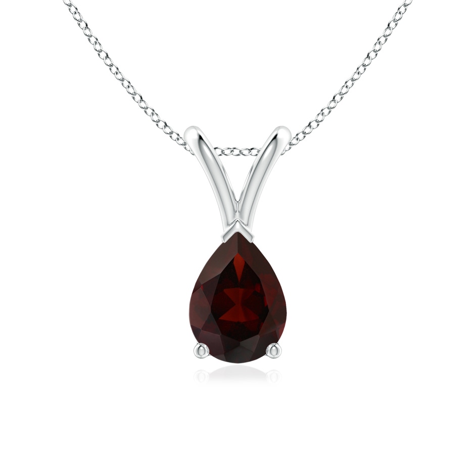 7x5mm A V-Bale Pear-Shaped Garnet Solitaire Pendant in 18K White Gold 