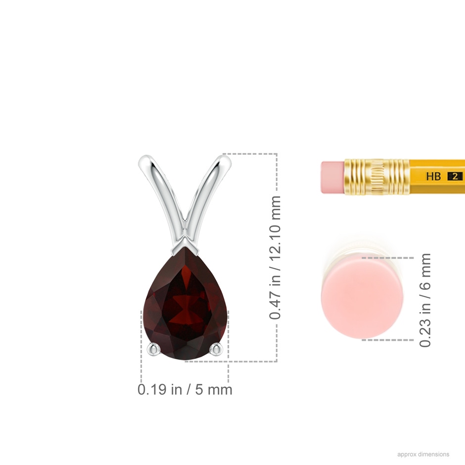 7x5mm A V-Bale Pear-Shaped Garnet Solitaire Pendant in 18K White Gold ruler