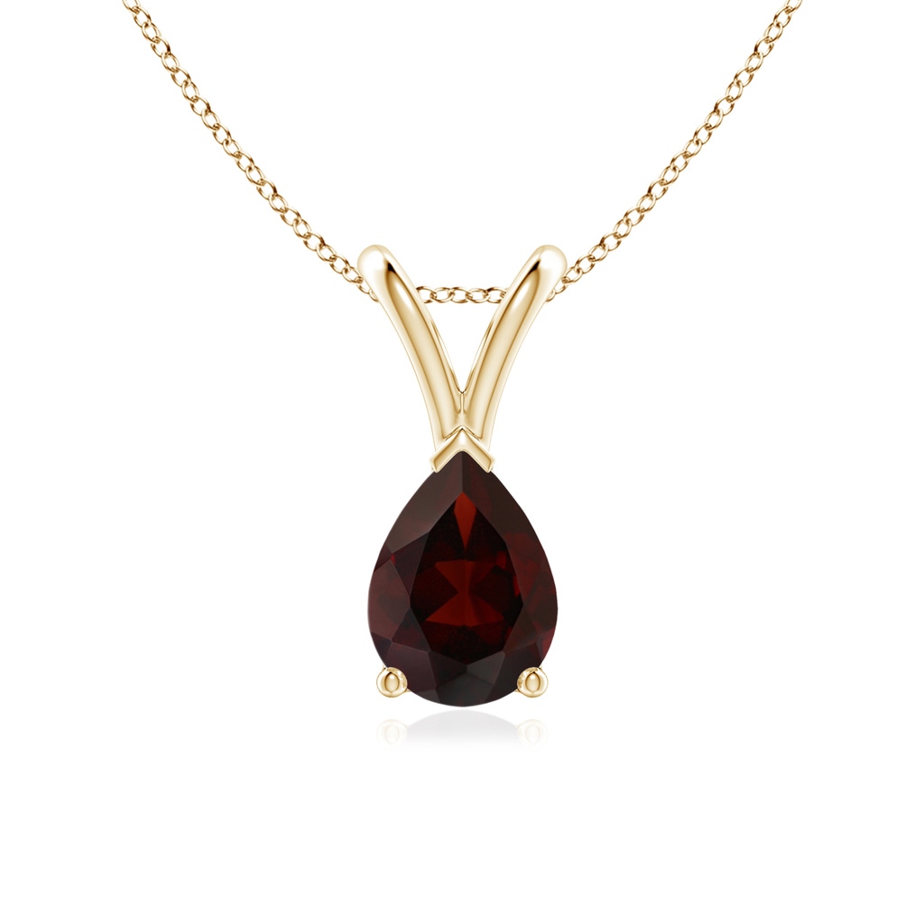 7x5mm A V-Bale Pear-Shaped Garnet Solitaire Pendant in Yellow Gold