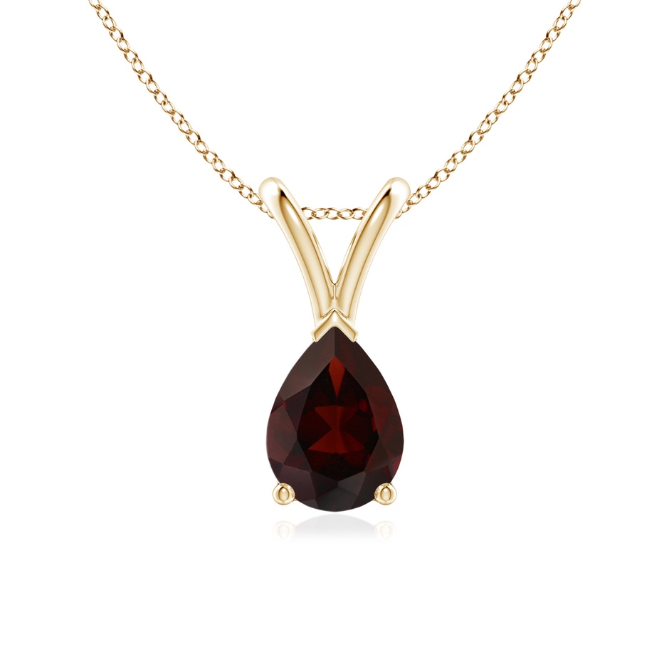 7x5mm A V-Bale Pear-Shaped Garnet Solitaire Pendant in Yellow Gold 