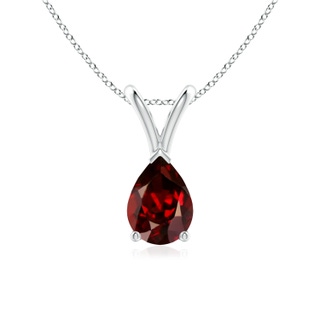 7x5mm AAAA V-Bale Pear-Shaped Garnet Solitaire Pendant in 9K White Gold