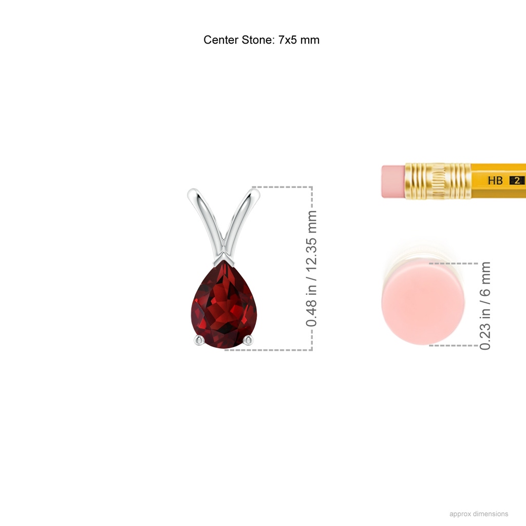 7x5mm AAAA V-Bale Pear-Shaped Garnet Solitaire Pendant in P950 Platinum Ruler