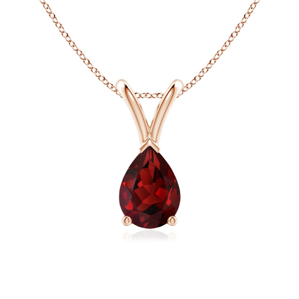 7x5mm AAAA V-Bale Pear-Shaped Garnet Solitaire Pendant in Rose Gold