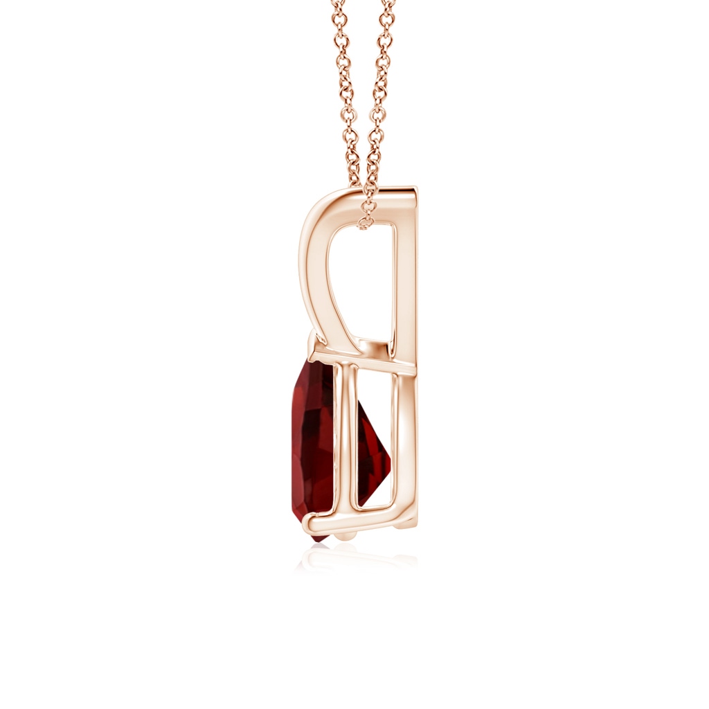 7x5mm AAAA V-Bale Pear-Shaped Garnet Solitaire Pendant in Rose Gold Side 1