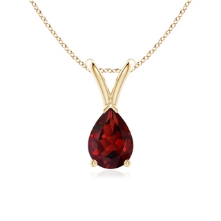 7x5mm AAAA V-Bale Pear-Shaped Garnet Solitaire Pendant in Yellow Gold