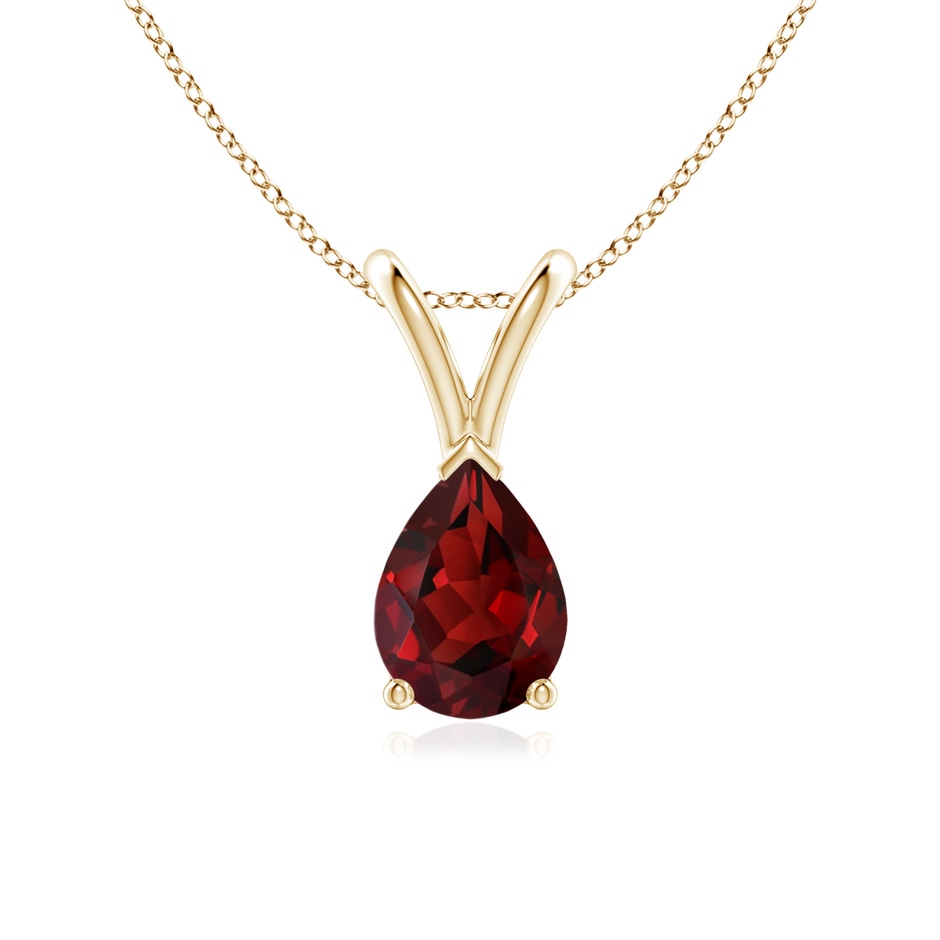 7x5mm AAAA V-Bale Pear-Shaped Garnet Solitaire Pendant in Yellow Gold 