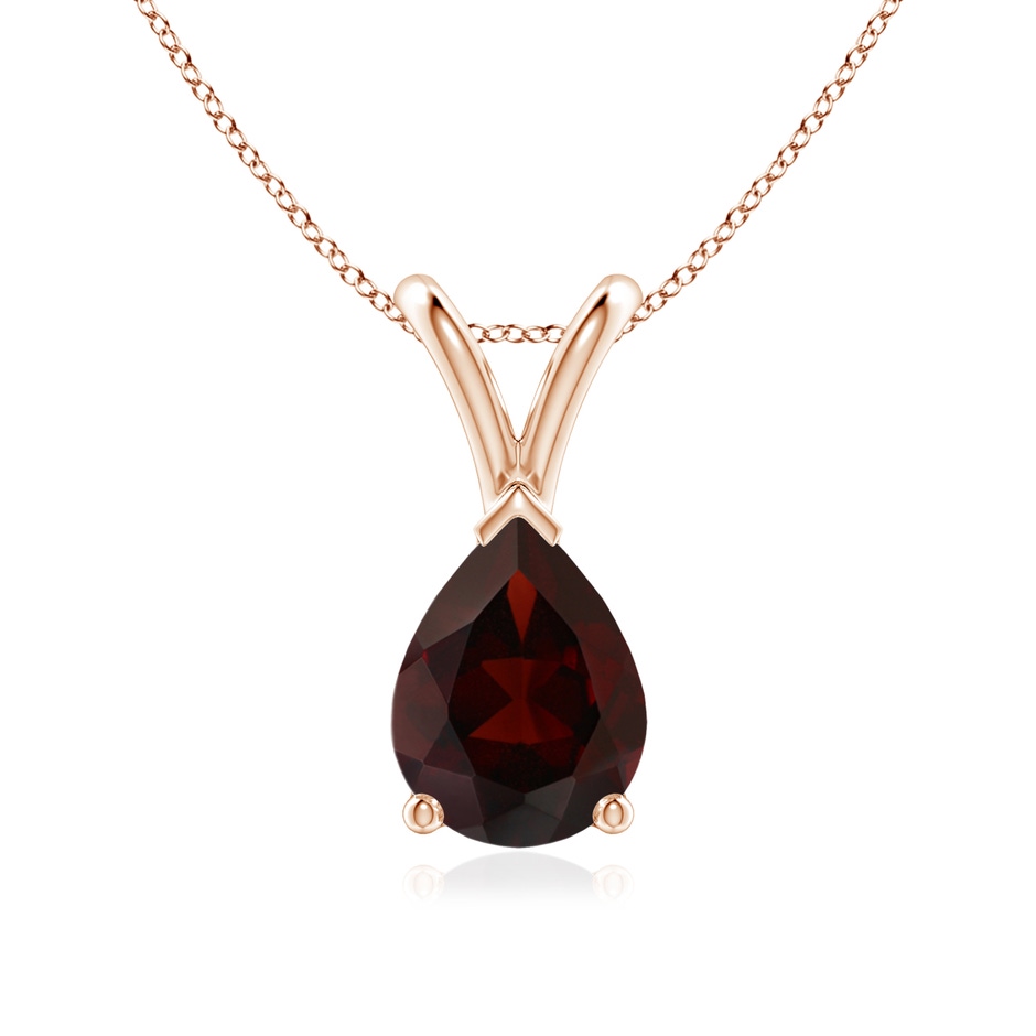 8x6mm A V-Bale Pear-Shaped Garnet Solitaire Pendant in 10K Rose Gold 