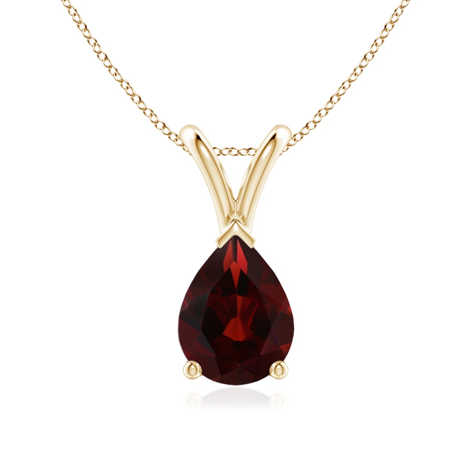 8x6mm AA V-Bale Pear-Shaped Garnet Solitaire Pendant in Yellow Gold 