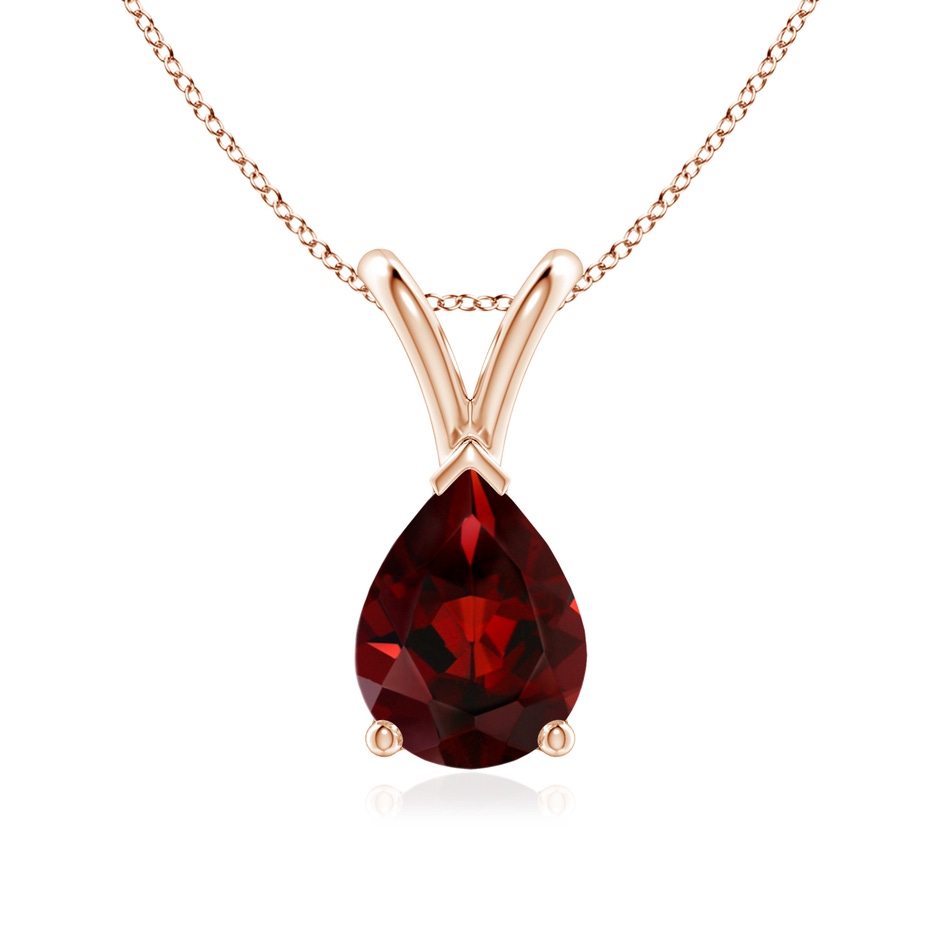 8x6mm AAA V-Bale Pear-Shaped Garnet Solitaire Pendant in 18K Rose Gold 