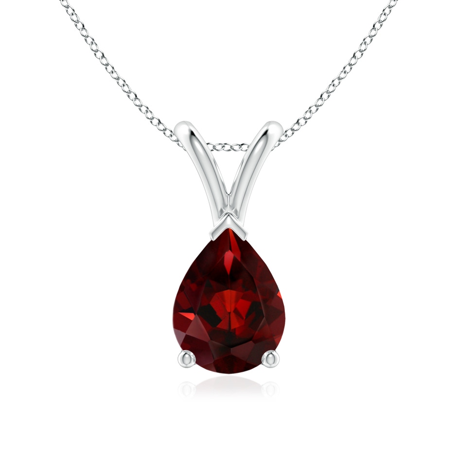8x6mm AAA V-Bale Pear-Shaped Garnet Solitaire Pendant in 18K White Gold 