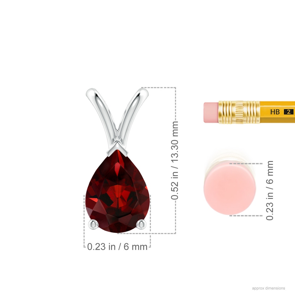 8x6mm AAA V-Bale Pear-Shaped Garnet Solitaire Pendant in 18K White Gold ruler