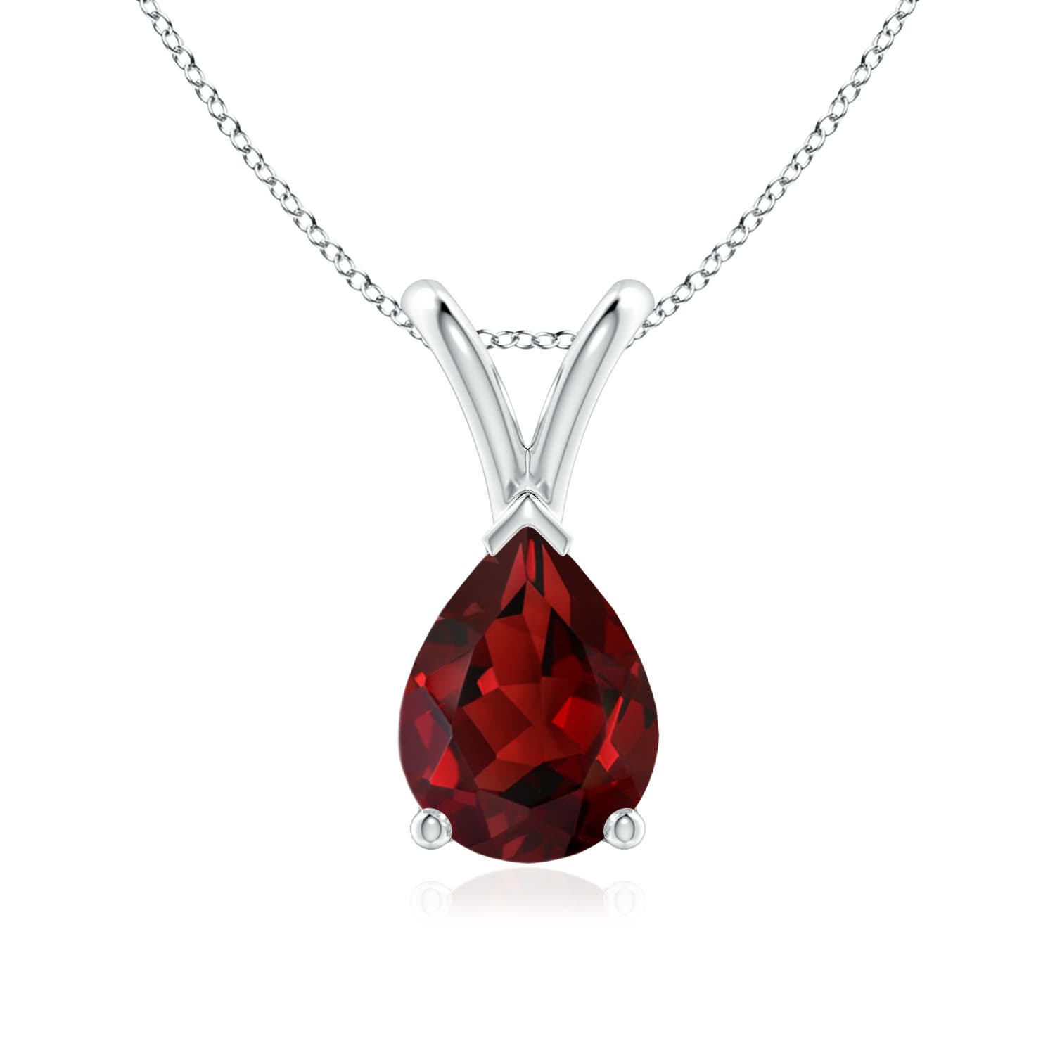 8x6mm AAAA V-Bale Pear-Shaped Garnet Solitaire Pendant in S999 Silver
