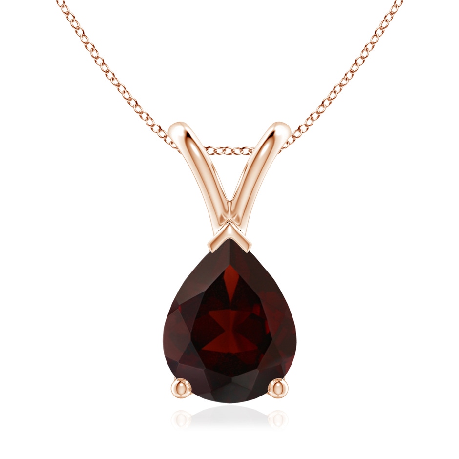 9x7mm A V-Bale Pear-Shaped Garnet Solitaire Pendant in 18K Rose Gold 