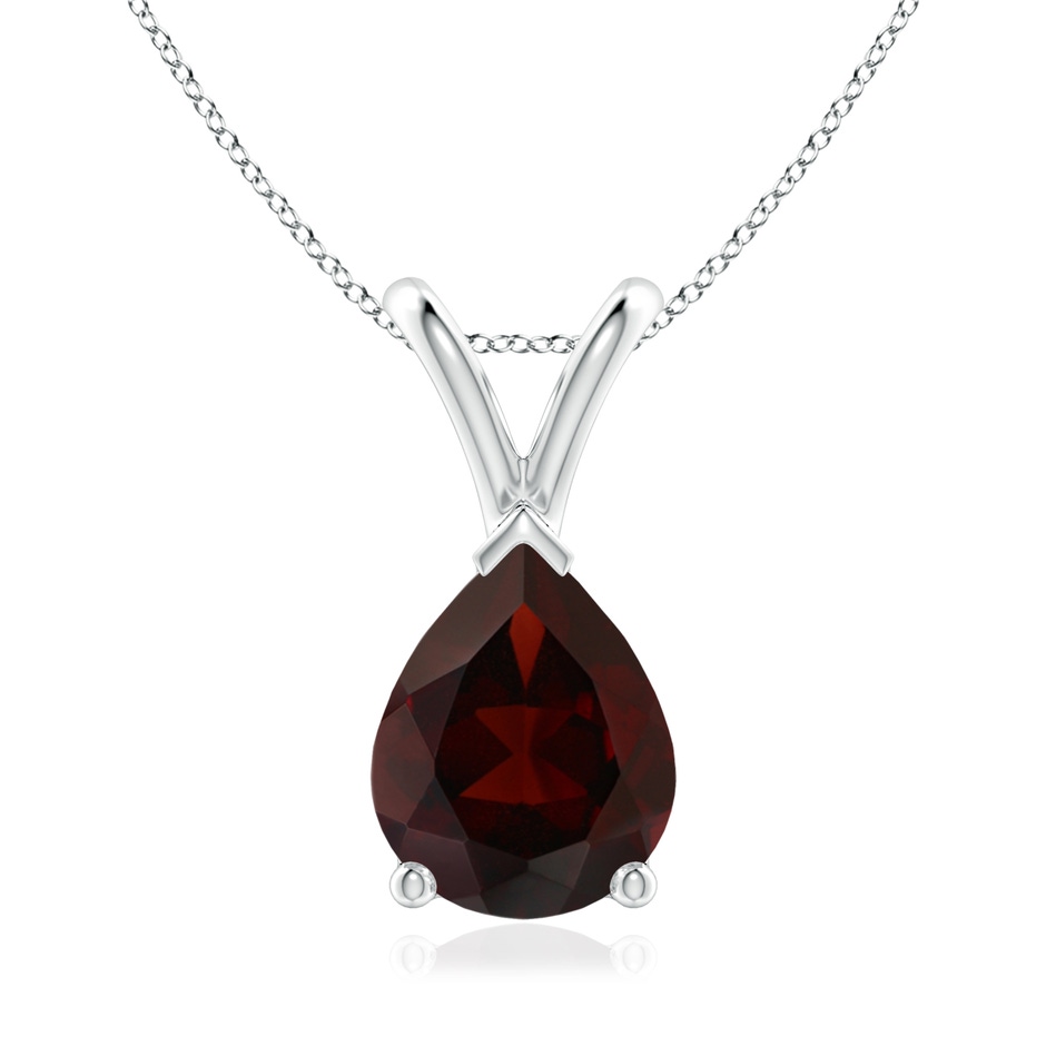9x7mm A V-Bale Pear-Shaped Garnet Solitaire Pendant in 18K White Gold 