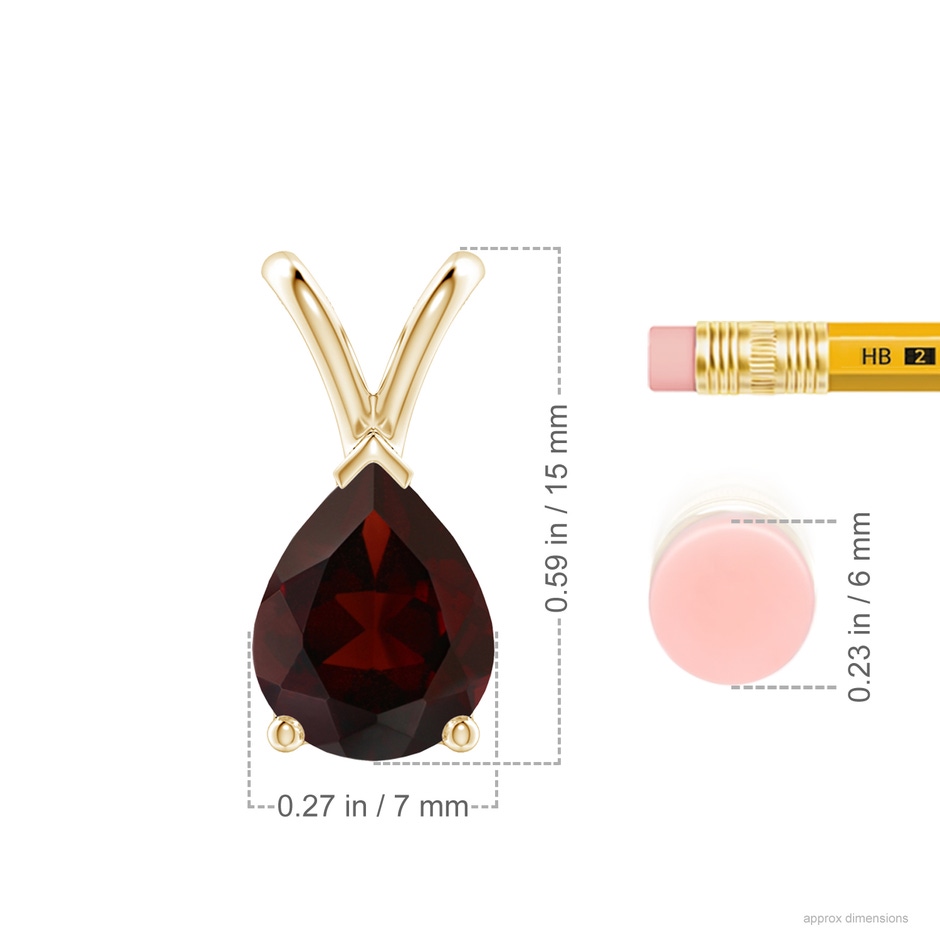 9x7mm A V-Bale Pear-Shaped Garnet Solitaire Pendant in 18K Yellow Gold ruler