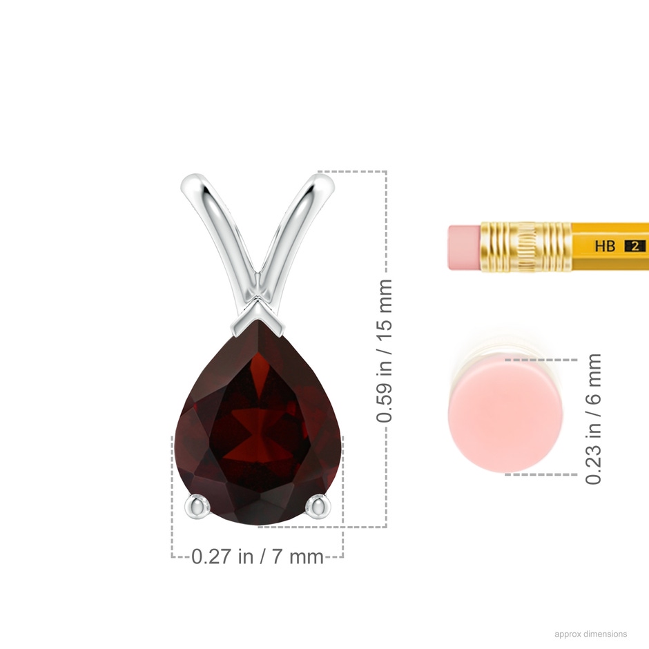 9x7mm A V-Bale Pear-Shaped Garnet Solitaire Pendant in S999 Silver ruler