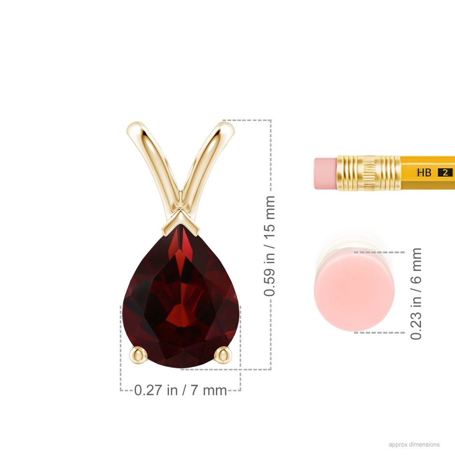 9x7mm AA V-Bale Pear-Shaped Garnet Solitaire Pendant in 9K Yellow Gold ruler