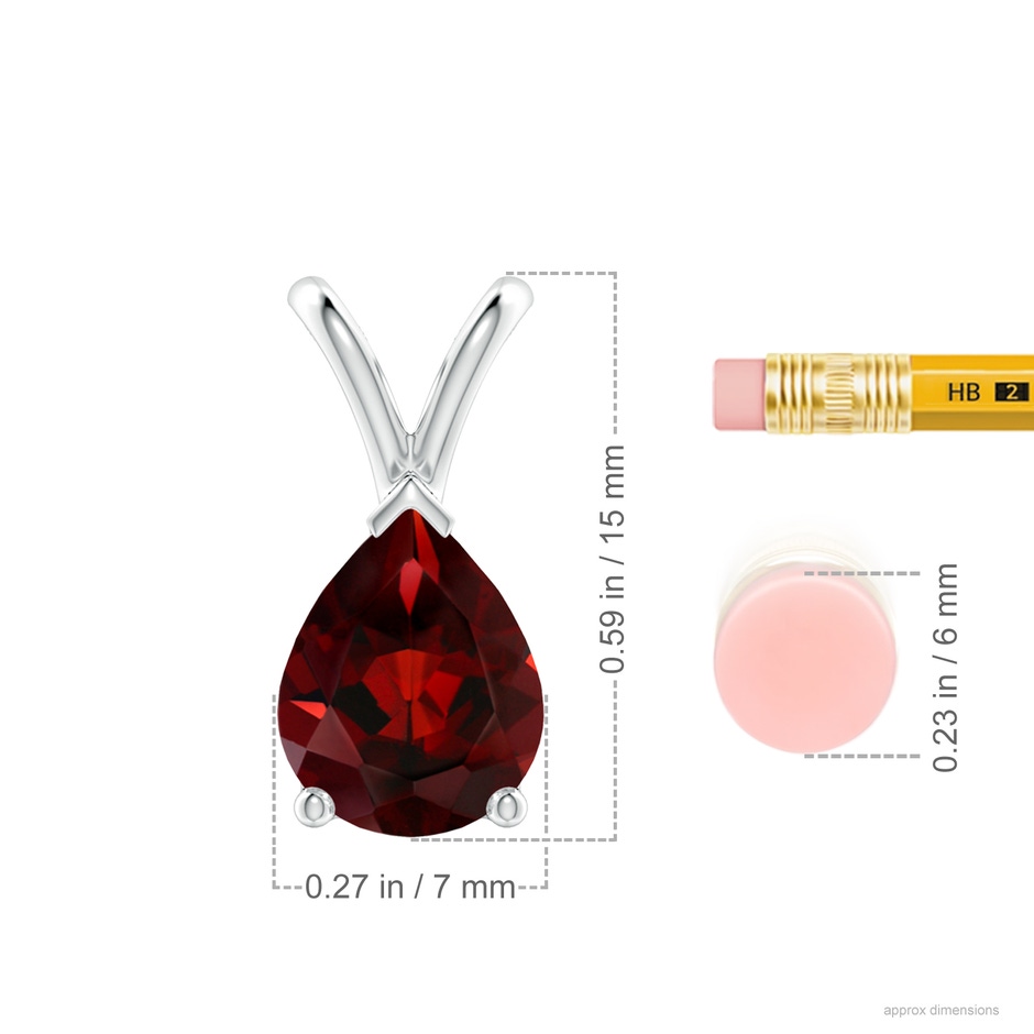 9x7mm AAA V-Bale Pear-Shaped Garnet Solitaire Pendant in 18K White Gold ruler