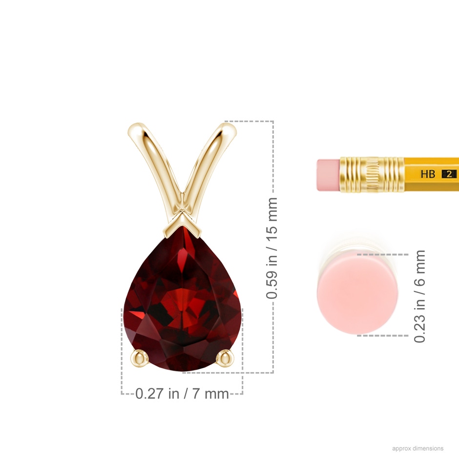 9x7mm AAA V-Bale Pear-Shaped Garnet Solitaire Pendant in 18K Yellow Gold ruler