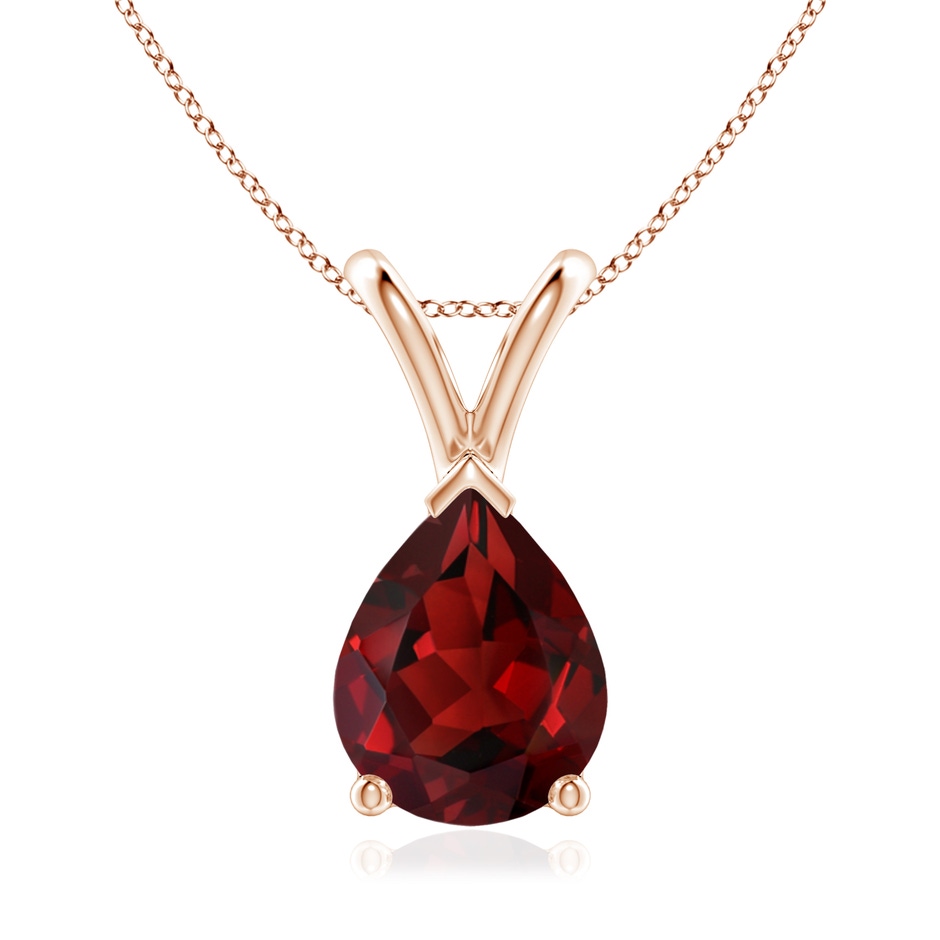 9x7mm AAAA V-Bale Pear-Shaped Garnet Solitaire Pendant in 18K Rose Gold 