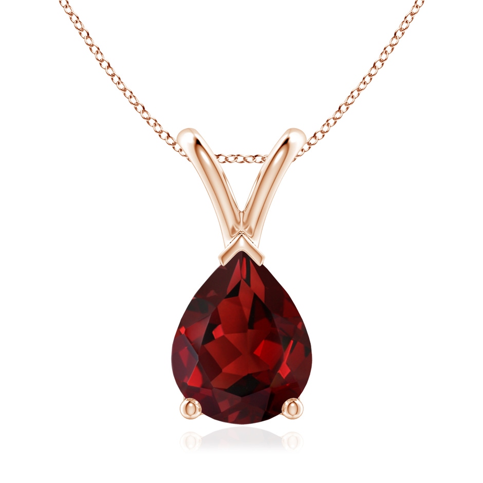 9x7mm AAAA V-Bale Pear-Shaped Garnet Solitaire Pendant in Rose Gold 