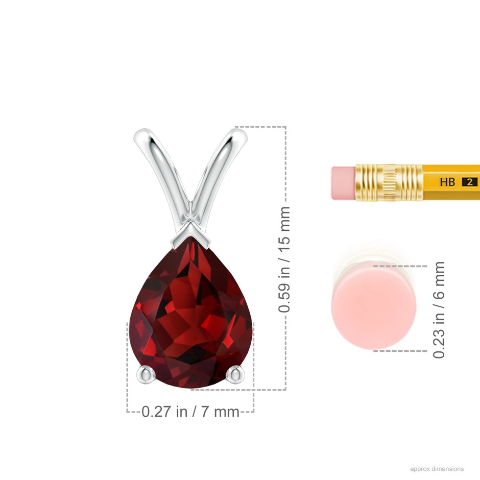 9x7mm AAAA V-Bale Pear-Shaped Garnet Solitaire Pendant in S999 Silver ruler