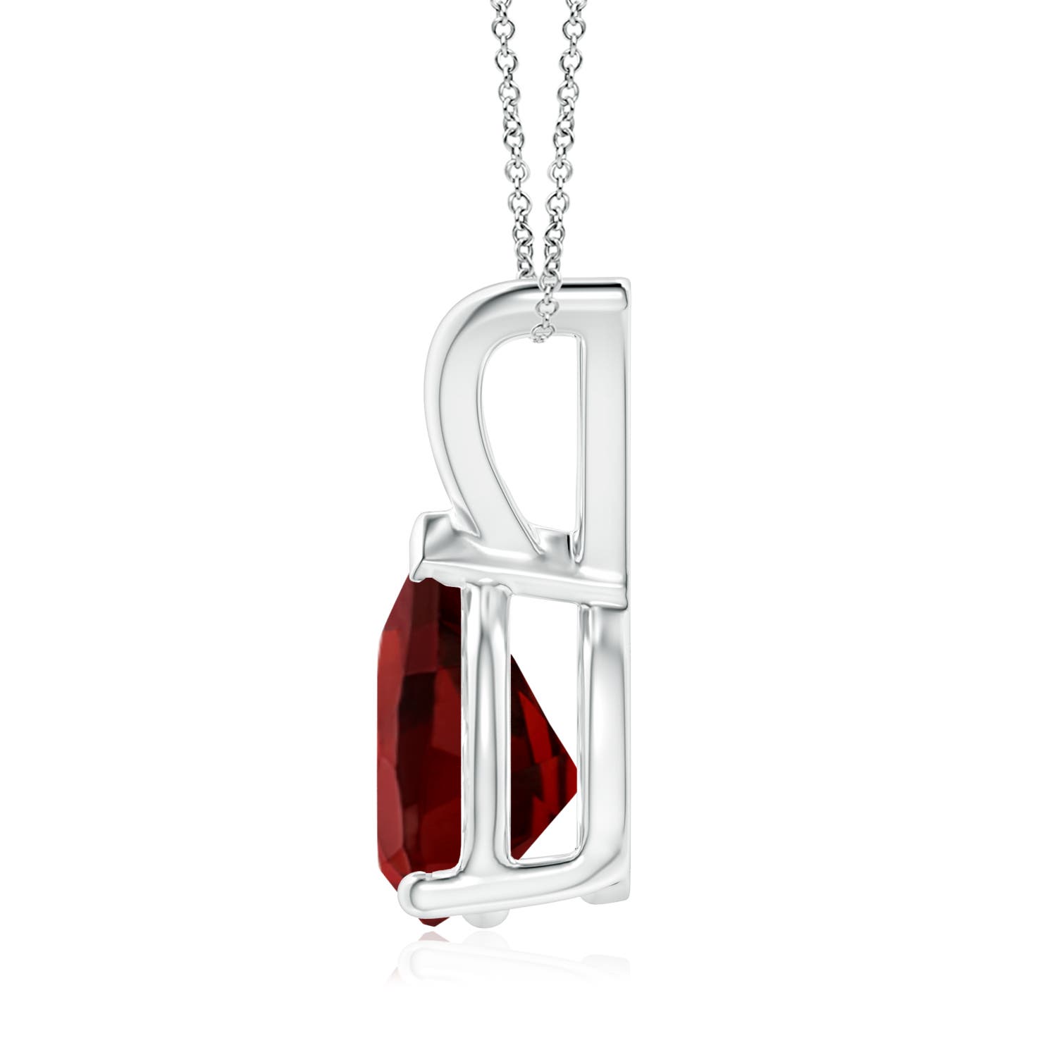 9x7mm AAAA V-Bale Pear-Shaped Garnet Solitaire Pendant in White Gold - side 3
