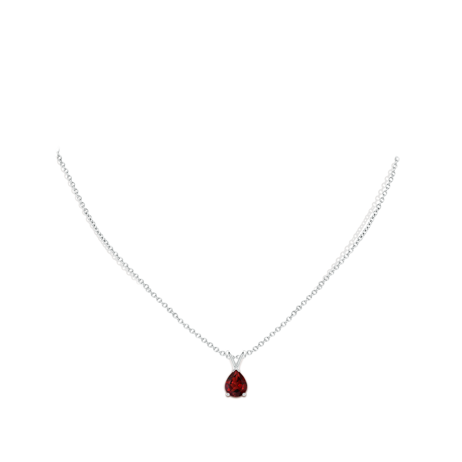 9x7mm AAAA V-Bale Pear-Shaped Garnet Solitaire Pendant in White Gold - body_neck