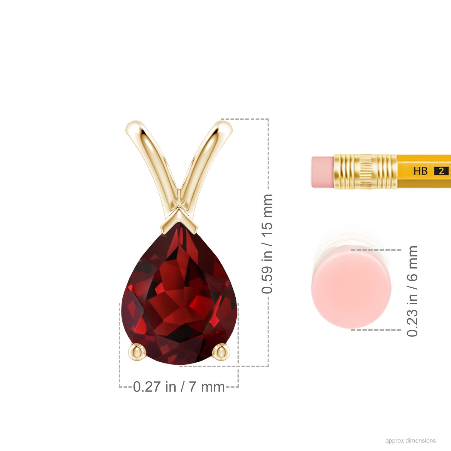 9x7mm AAAA V-Bale Pear-Shaped Garnet Solitaire Pendant in Yellow Gold - ruler