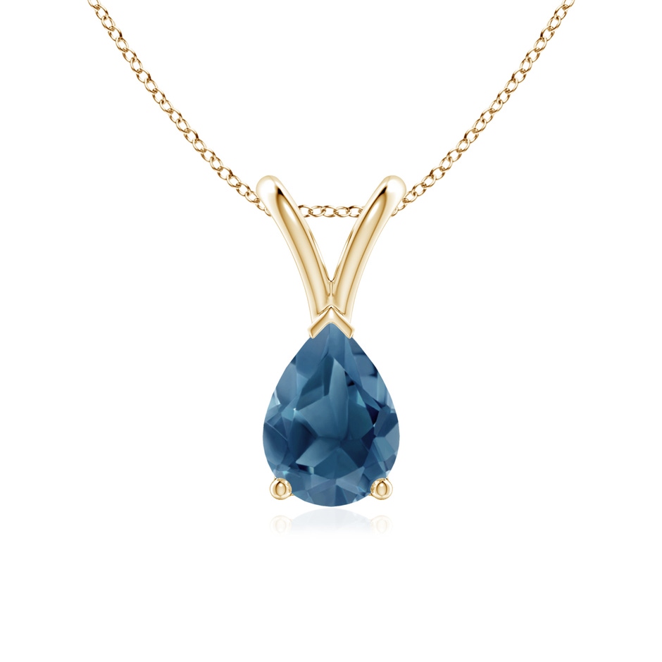 7x5mm A V-Bale Pear-Shaped London Blue Topaz Solitaire Pendant in Yellow Gold 