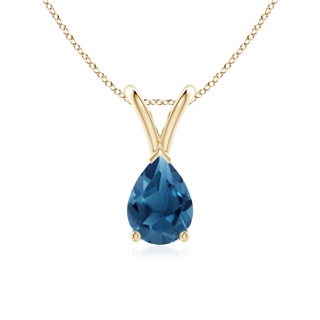 7x5mm AA V-Bale Pear-Shaped London Blue Topaz Solitaire Pendant in 9K Yellow Gold