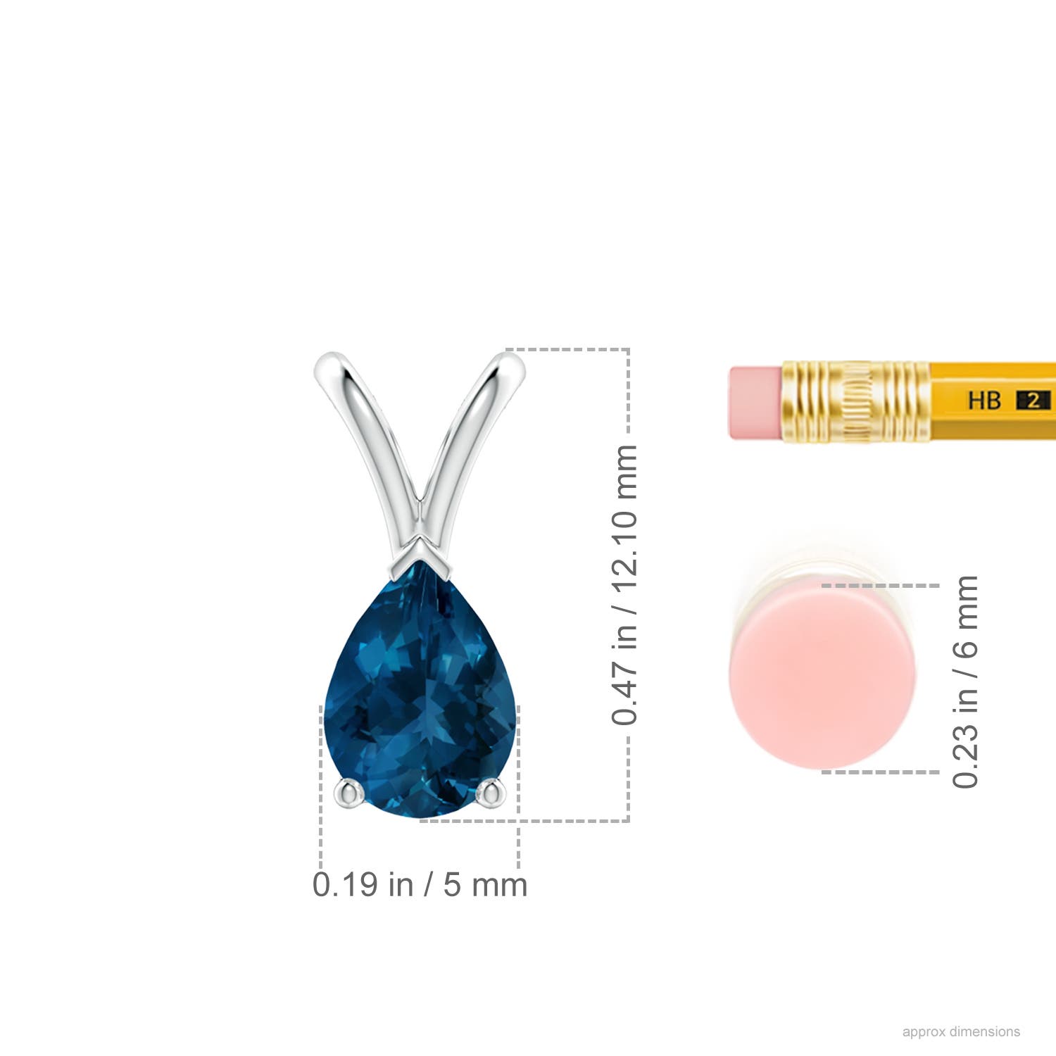 7x5mm AAA V-Bale Pear-Shaped London Blue Topaz Solitaire Pendant in P950 Platinum - ruler
