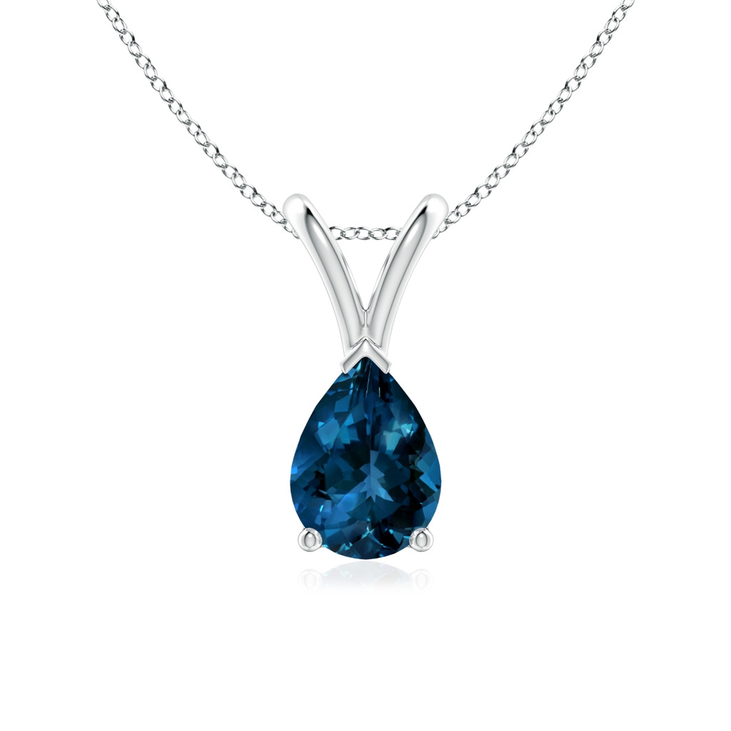 7x5mm AAAA V-Bale Pear-Shaped London Blue Topaz Solitaire Pendant in White Gold