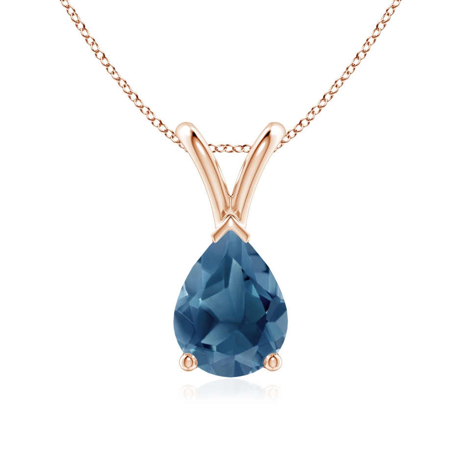 8x6mm A V-Bale Pear-Shaped London Blue Topaz Solitaire Pendant in 18K Rose Gold 