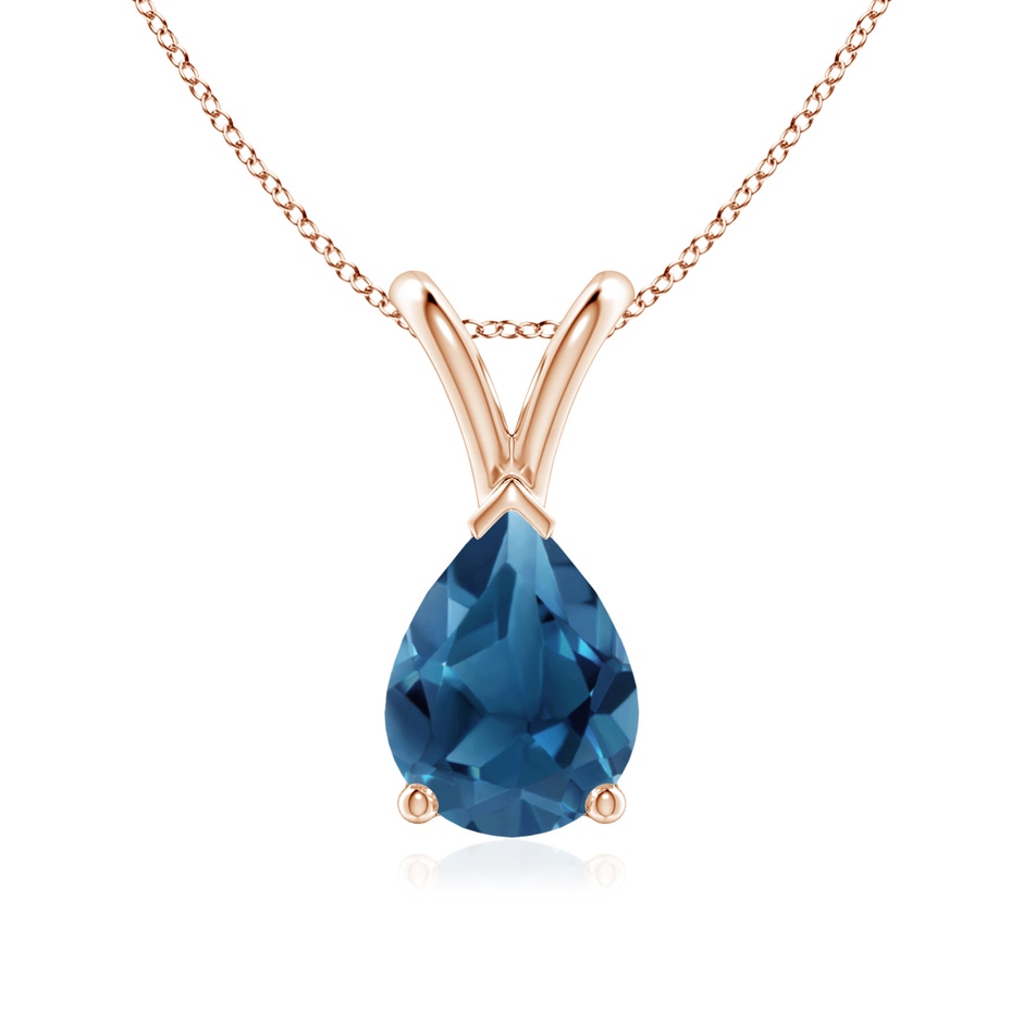 8x6mm AA V-Bale Pear-Shaped London Blue Topaz Solitaire Pendant in 10K Rose Gold 