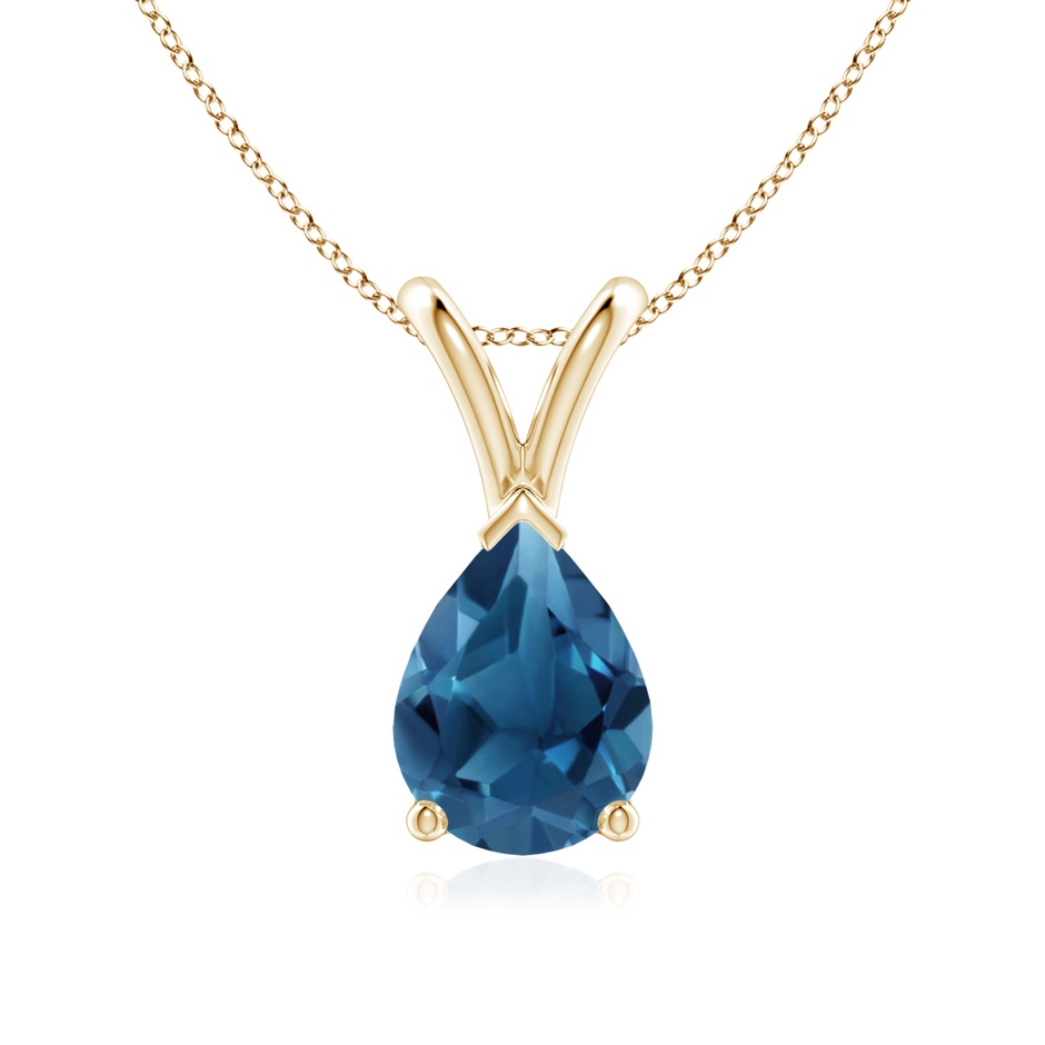 8x6mm AA V-Bale Pear-Shaped London Blue Topaz Solitaire Pendant in 18K Yellow Gold 