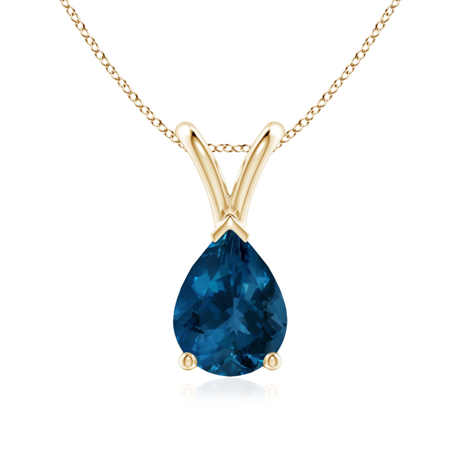 8x6mm AAA V-Bale Pear-Shaped London Blue Topaz Solitaire Pendant in 18K Yellow Gold