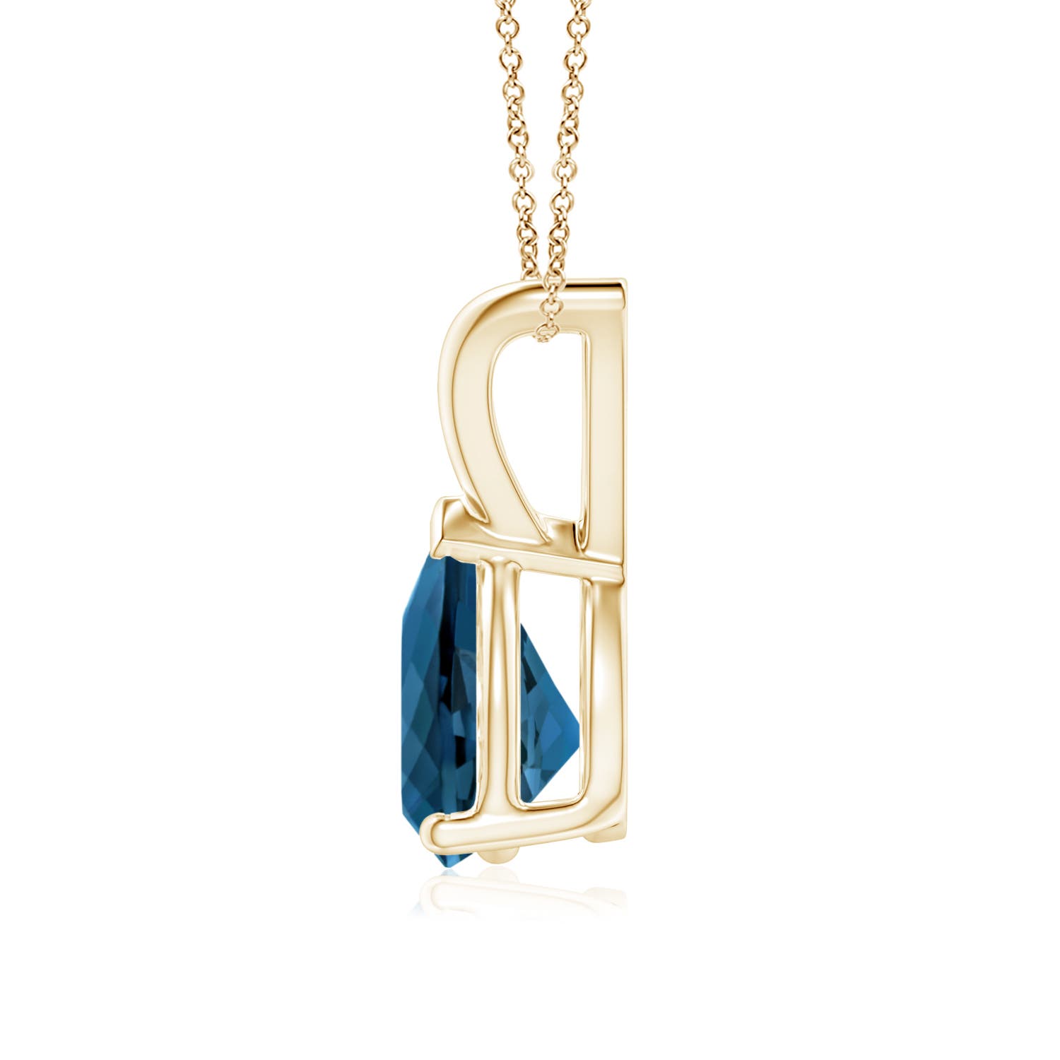 8x6mm AAA V-Bale Pear-Shaped London Blue Topaz Solitaire Pendant in 18K Yellow Gold