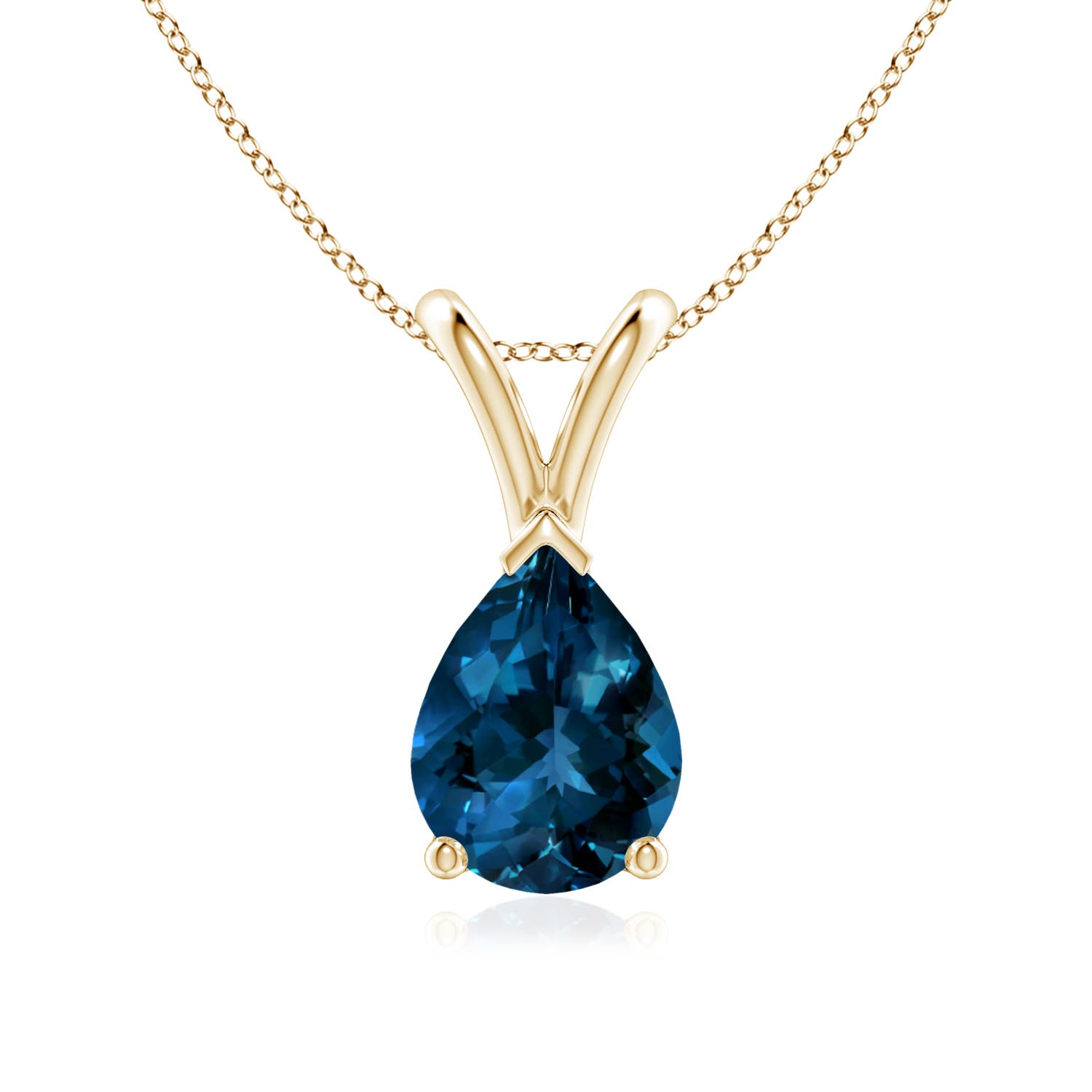 8x6mm AAAA V-Bale Pear-Shaped London Blue Topaz Solitaire Pendant in 18CT Yellow Gold
