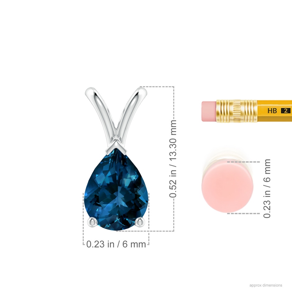 8x6mm AAAA V-Bale Pear-Shaped London Blue Topaz Solitaire Pendant in P950 Platinum ruler