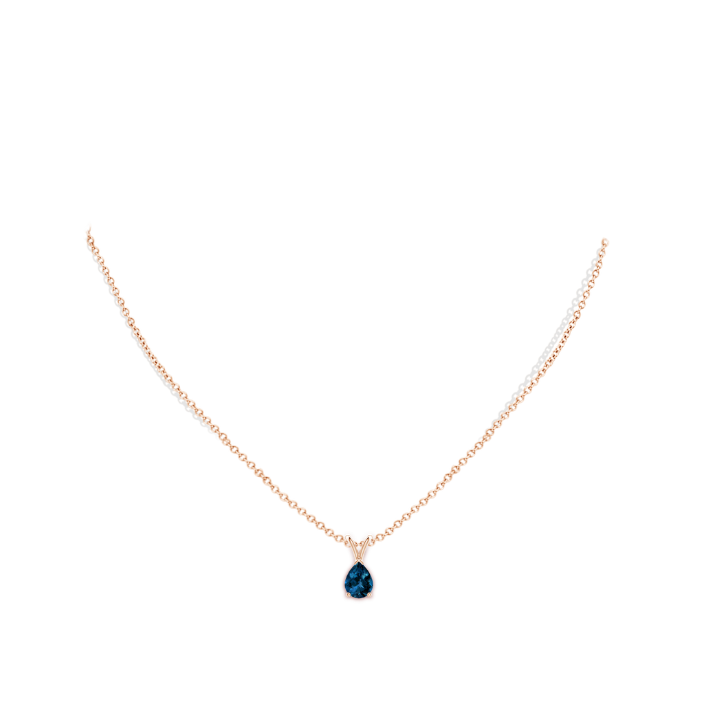 8x6mm AAAA V-Bale Pear-Shaped London Blue Topaz Solitaire Pendant in Rose Gold Body-Neck