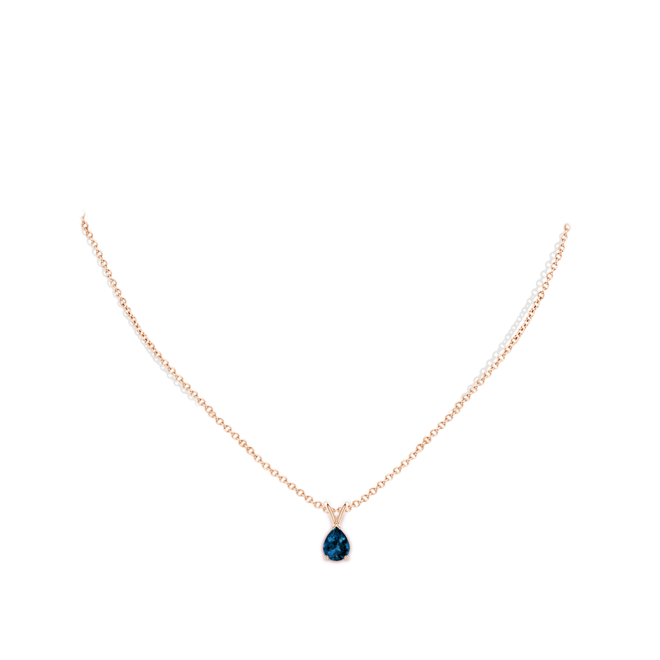 8x6mm AAAA V-Bale Pear-Shaped London Blue Topaz Solitaire Pendant in Rose Gold body-neck