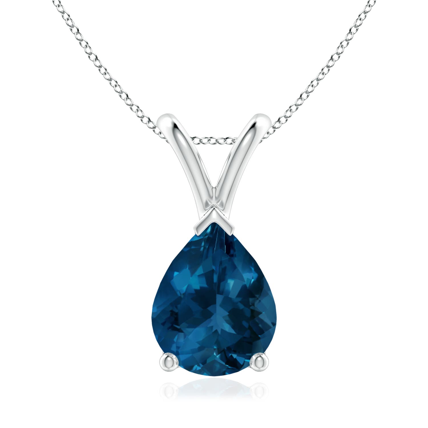 9x7mm AAA V-Bale Pear-Shaped London Blue Topaz Solitaire Pendant in 18K White Gold