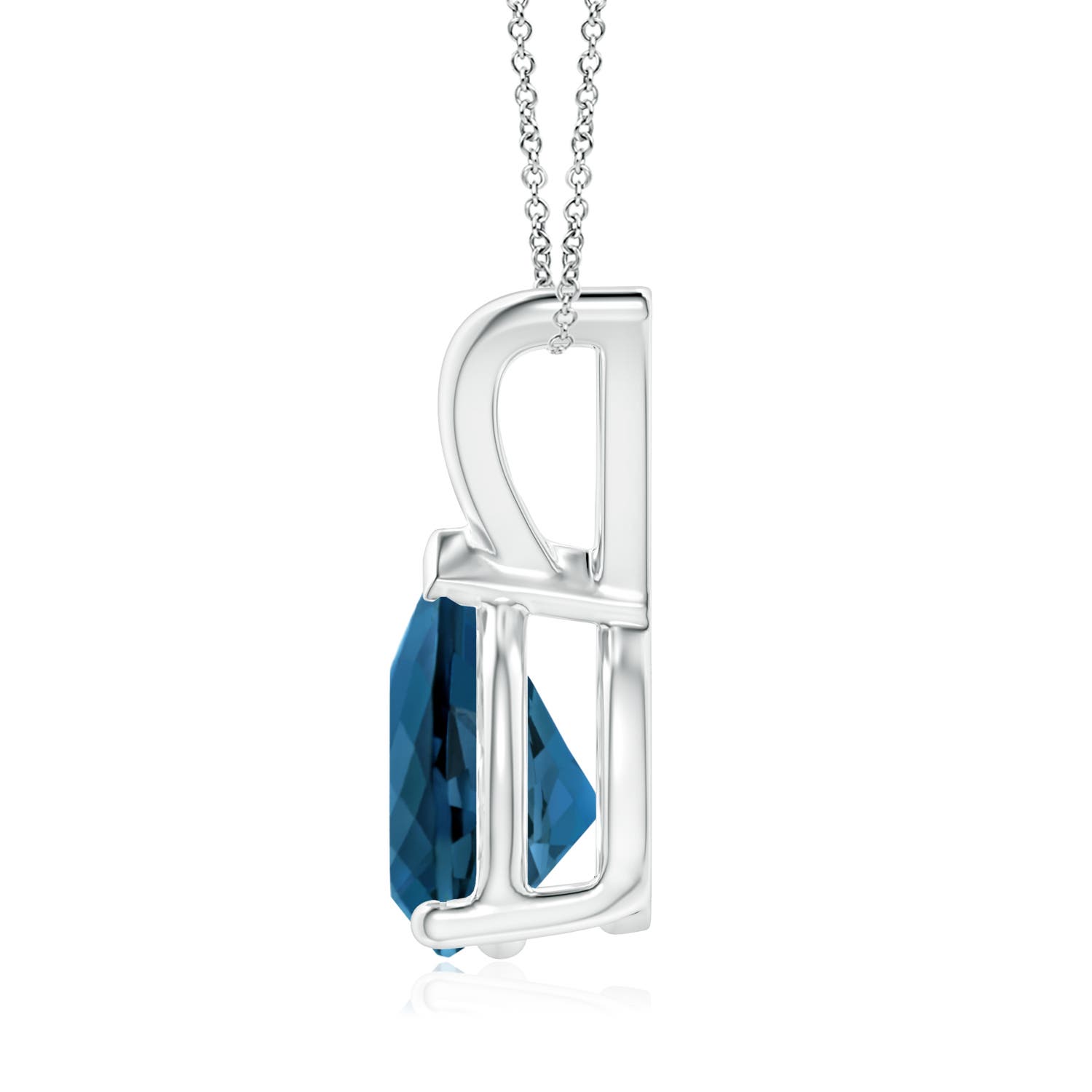 9x7mm AAA V-Bale Pear-Shaped London Blue Topaz Solitaire Pendant in 18K White Gold